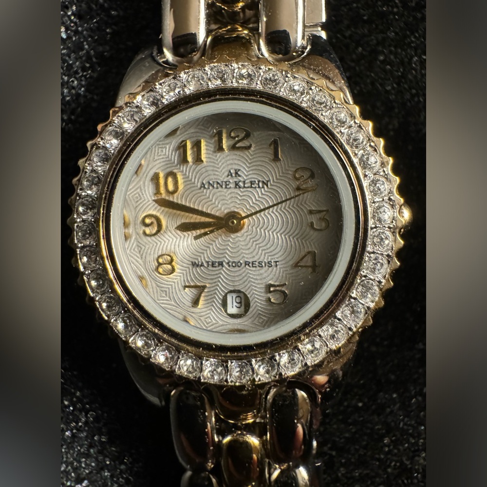 Beautiful Vintage Anne Klein Silver Gold Tone Watch Rhinestones 7.5” Vintage